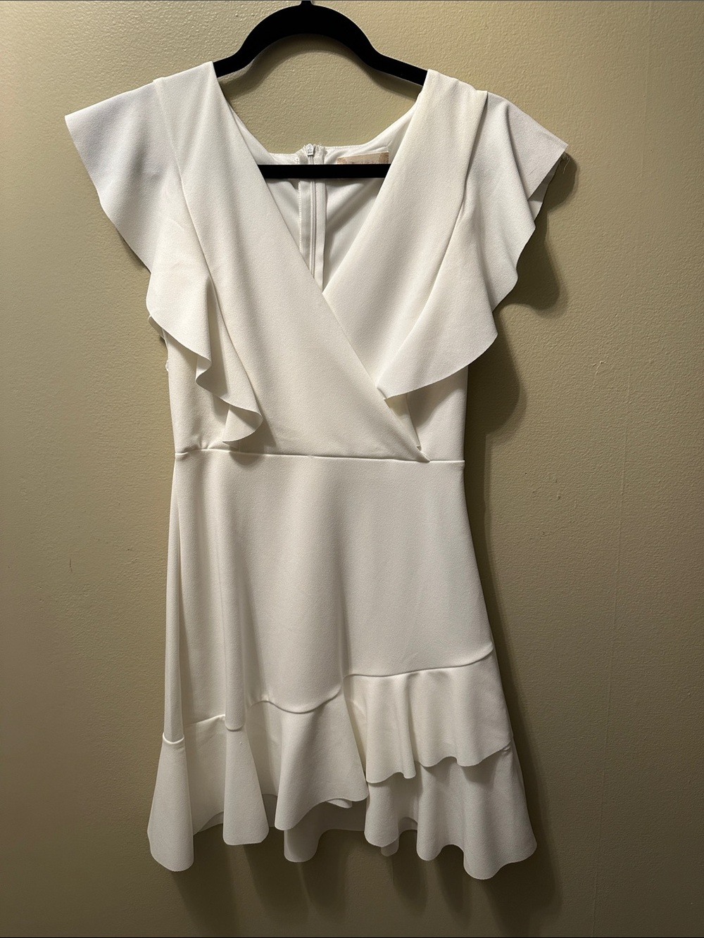 Altar'd State White Ruffle V-Neck Mini Dress